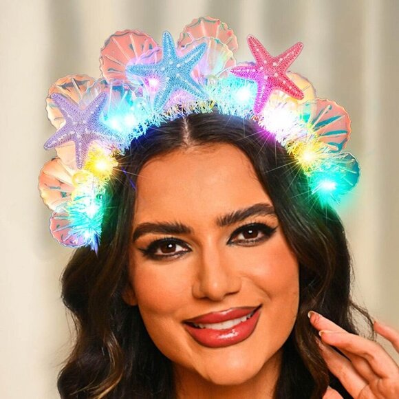 Light Up Mermaid Headband LED Seashell Dazzling Glow Costume Hair Accessory